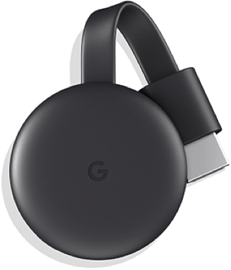 Description : Vue avant du Chromecast gris charbon de Google
